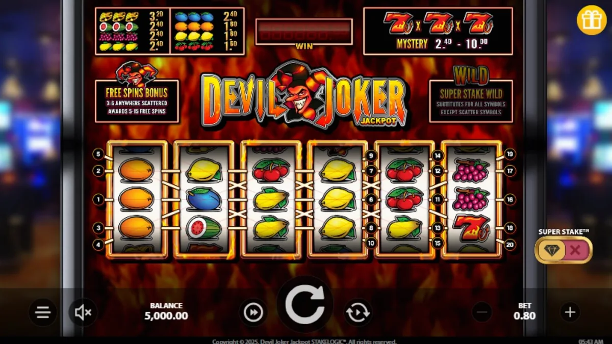 Tampilan visual slot Devil Joker Jackpot dengan tema retro dan iblis
