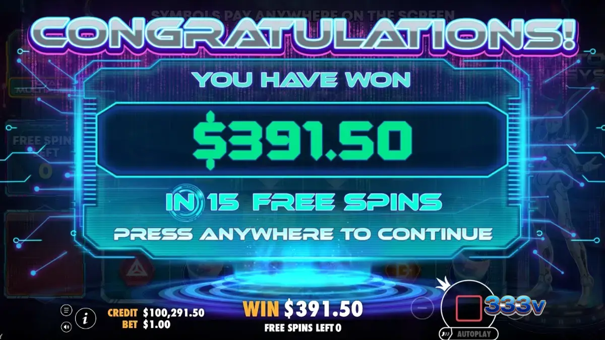 Tampilan visual slot Crypto Genesys dengan tema cyberpunk dan neon