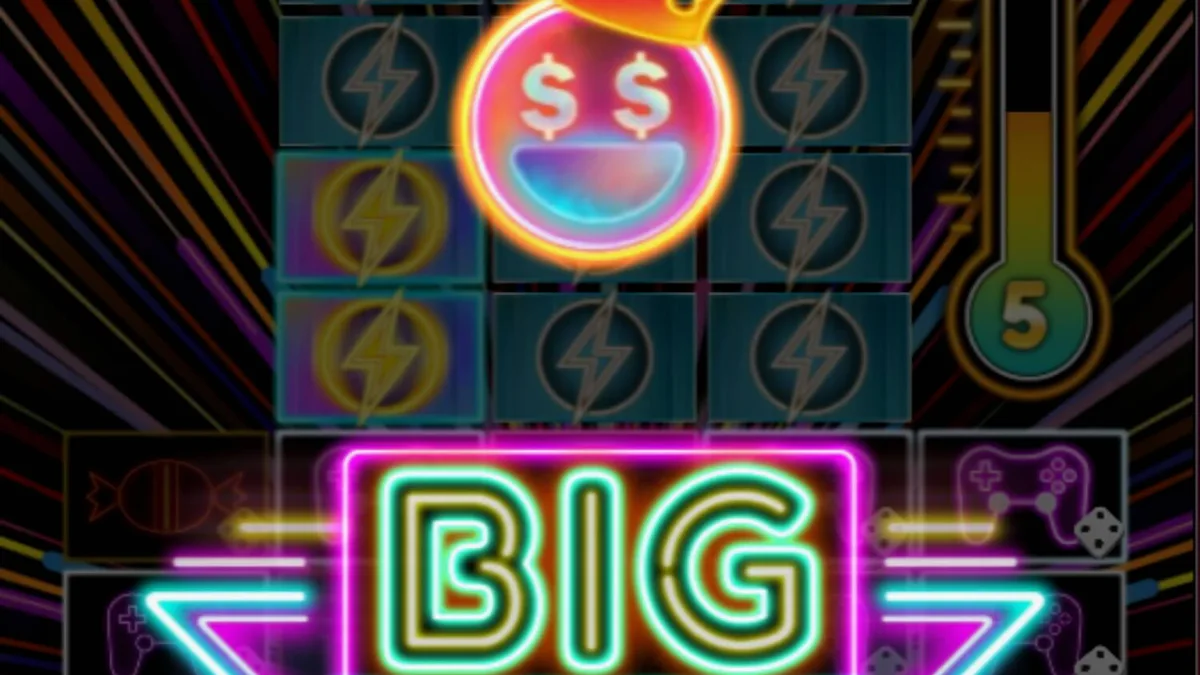 Tampilan visual neon retro dari slot Dopamine Rush Dice